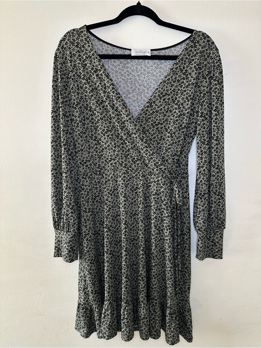 Kaileigh Olive Green Floral Wrap Long Sleeve Dress